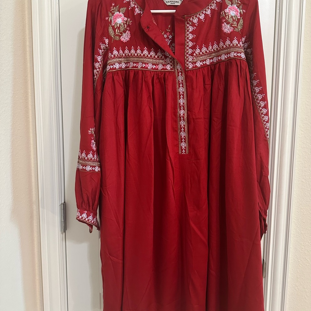 Red Embroidered Kurta
